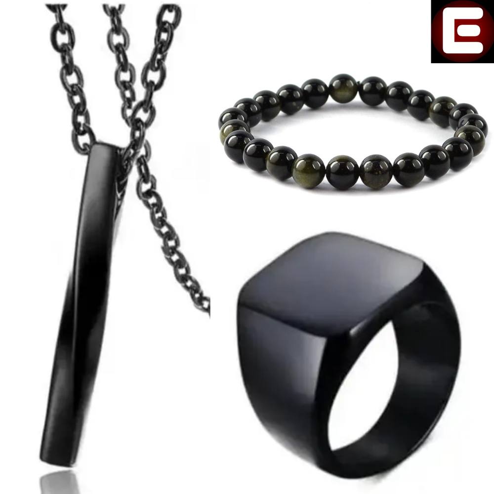 Picture of Stainless Steel Geometric Pendant Necklace -Necklace Bracelet & Ring Set for Men  