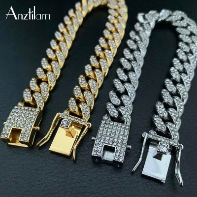 Picture of Trendsetter -Upscale Living -New style Men Cuban Link Chain Bracelet Shiny Rhinestone Inlaid Bangle Jewelry- Inventive Choice -For Men  