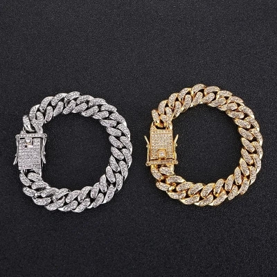Picture of Trendsetter -Upscale Living -New style Men Cuban Link Chain Bracelet Shiny Rhinestone Inlaid Bangle Jewelry- Inventive Choice -For Men  