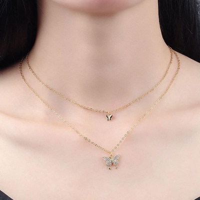 Picture of Fashionable Chain Double Layer Butterfly Necklaces for women New Collection Gold 