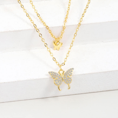 Picture of Fashionable Chain Double Layer Butterfly Necklaces for women New Collection Gold 