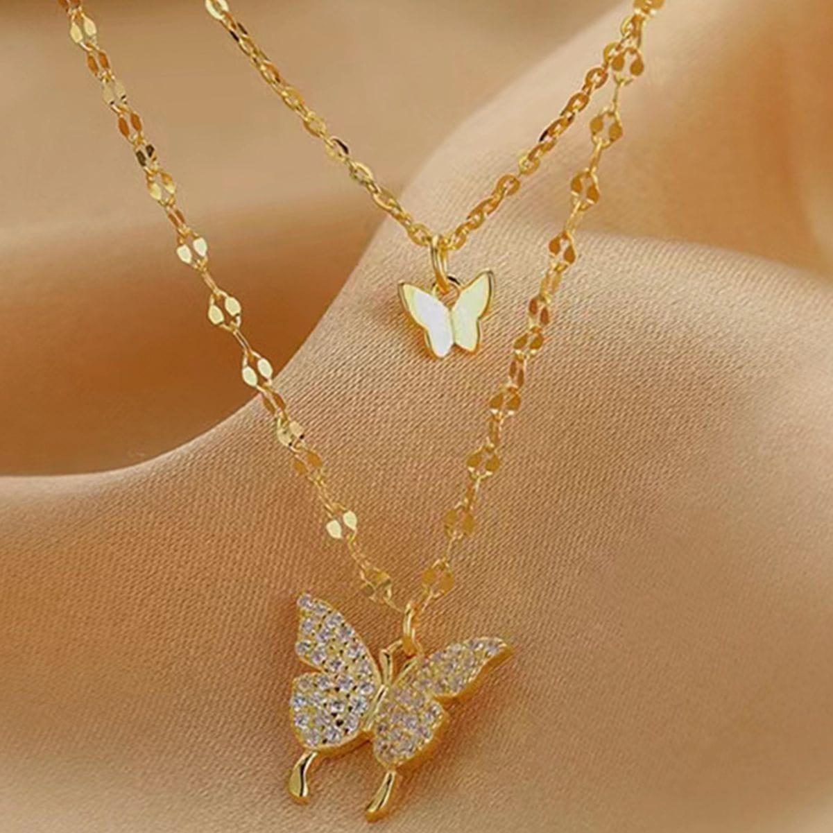 Picture of Fashionable Chain Double Layer Butterfly Necklaces for women New Collection Gold 