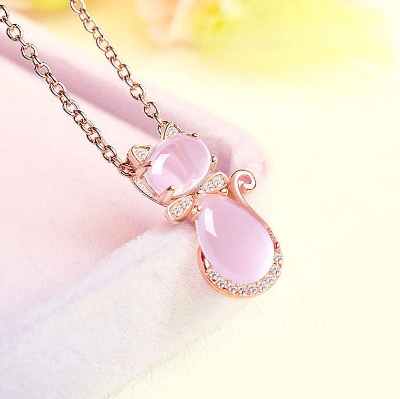 Picture of New Shiny Pink  Stone Crystal Cat Shape Chain For Women  