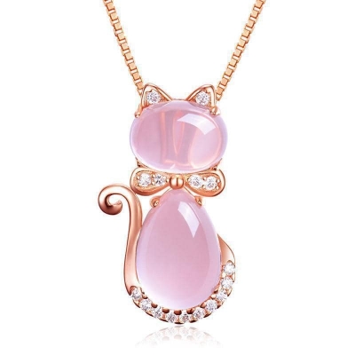 Picture of New Shiny Pink  Stone Crystal Cat Shape Chain For Women  