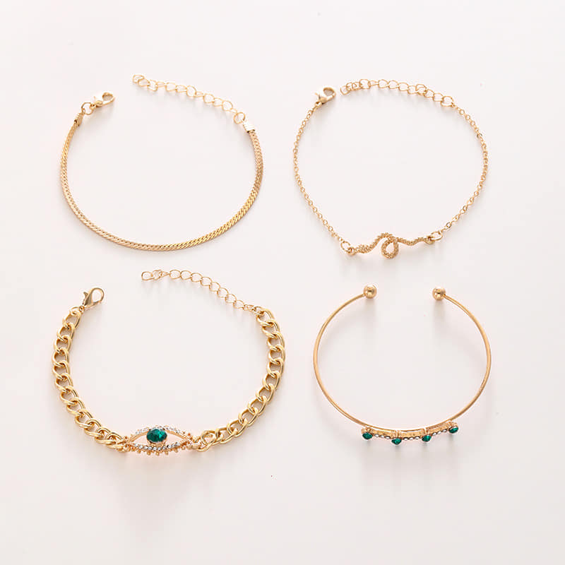 Picture of 4 Pcs/ Set Bracelets Crystal Circle Arrow Bracelet For Women Bohemian Adjustable Charm Bangle Chain Jewelry Gift - Breslet For Women Gold 