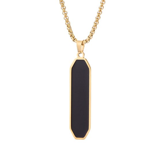 Picture of Bar Pendant Necklace For Men Stainless Steel Box Chain Pendant Men’s Necklace Jewelry Gold 