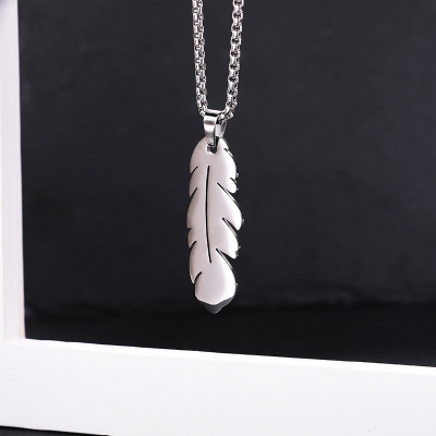 Picture of Necklace with Pendant- Elegant Feather Long Necklace for Men- Gold-Coloured Necklace-Jewellery Gift-Male Jewellery Birthday Gifts for Men Silver 