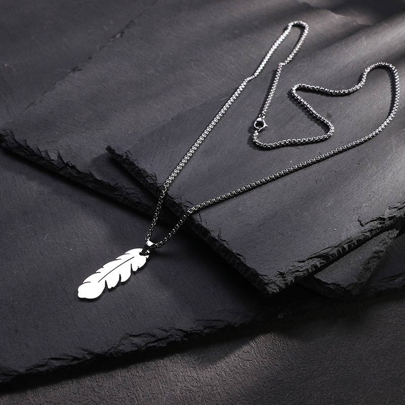 Picture of Necklace with Pendant- Elegant Feather Long Necklace for Men- Gold-Coloured Necklace-Jewellery Gift-Male Jewellery Birthday Gifts for Men Silver 