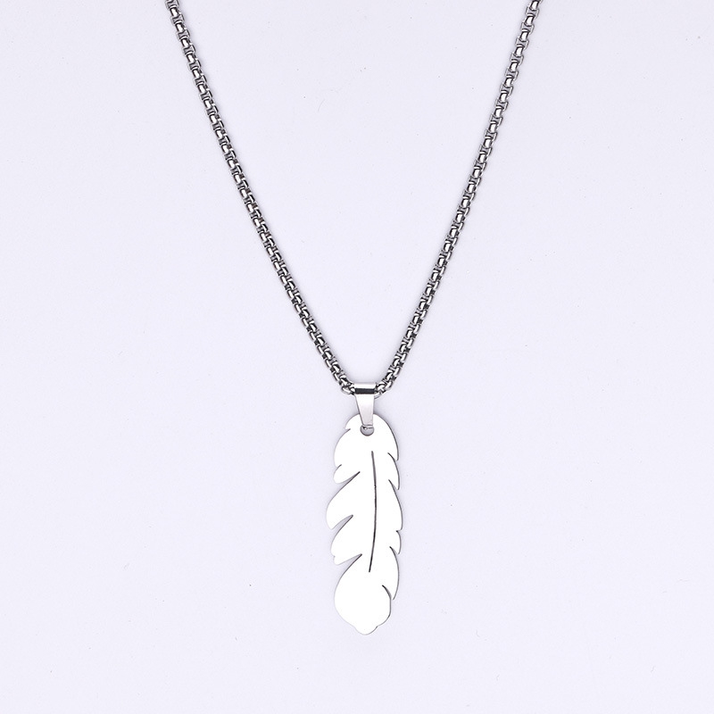 Picture of Necklace with Pendant- Elegant Feather Long Necklace for Men- Gold-Coloured Necklace-Jewellery Gift-Male Jewellery Birthday Gifts for Men Silver 