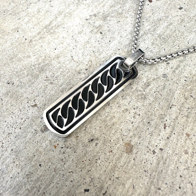 Picture of Men's Bar Necklace Black Pendant with Stainless Steel Box Chain Elegant Simple  Chain for Men Silver 