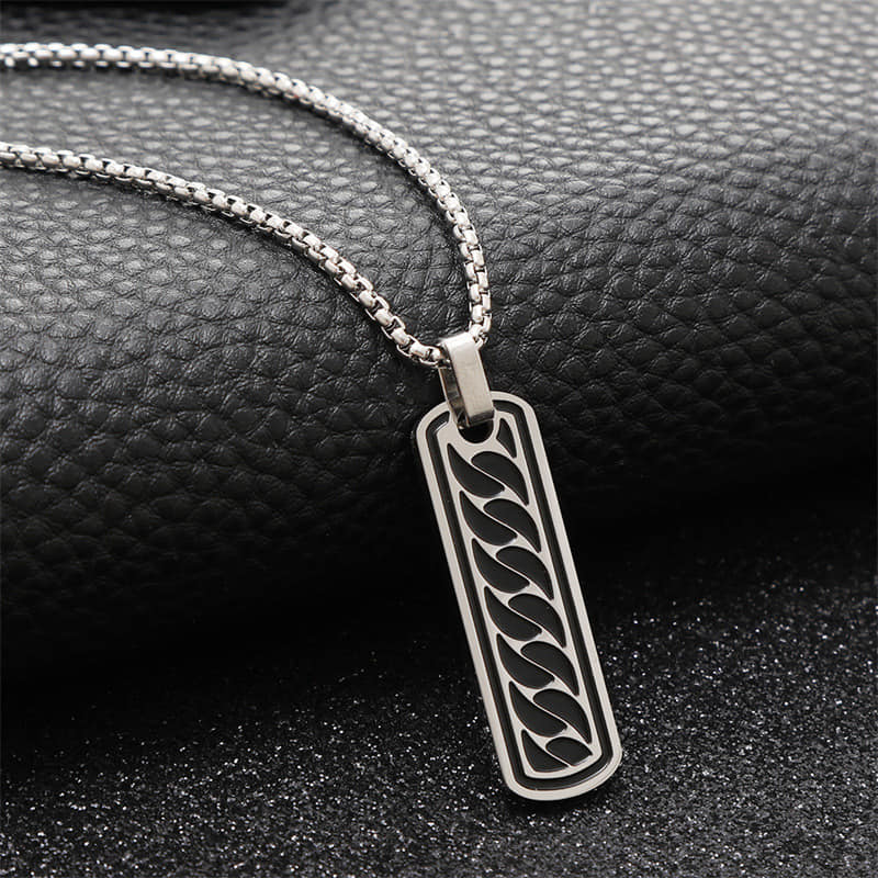 Picture of Men's Bar Necklace Black Pendant with Stainless Steel Box Chain Elegant Simple  Chain for Men Silver 