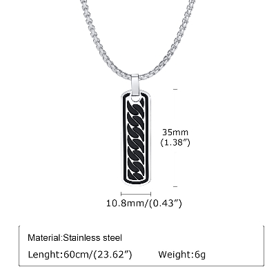 Picture of Men's Bar Necklace Black Pendant with Stainless Steel Box Chain Elegant Simple  Chain for Men Silver 