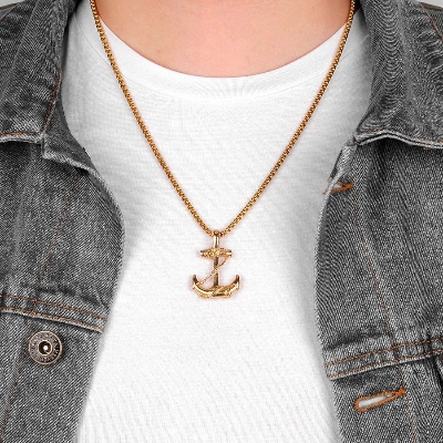 Picture of Stylish Addition - Fashion New Pendant Necklace Men Punk Trendy Simple Stainless Steel Chain Jewellery Gift - Modern - Choice Expression Gold 