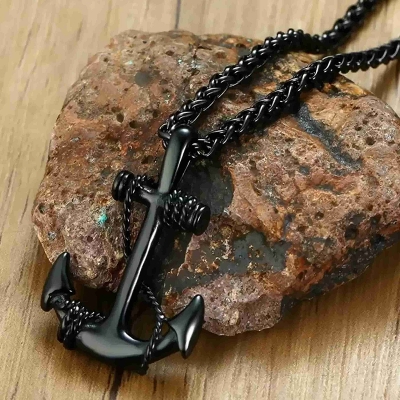 Picture of Stainless Steel Sea Anchor Sailor Men Necklaces Chain Pendants  For Men Black 