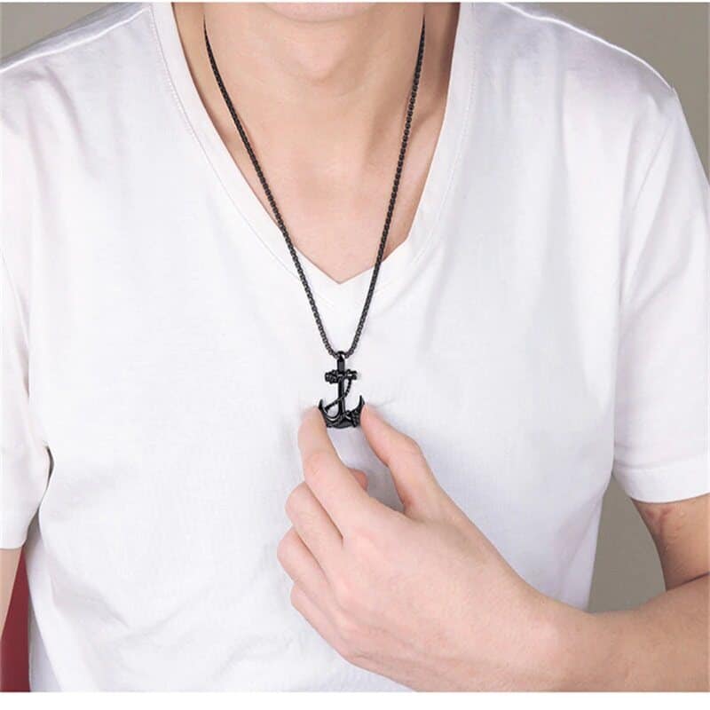 Picture of Stainless Steel Sea Anchor Sailor Men Necklaces Chain Pendants  For Men Black 