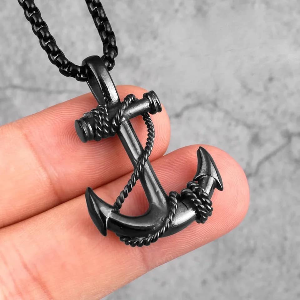 Picture of Stainless Steel Sea Anchor Sailor Men Necklaces Chain Pendants  For Men Black 