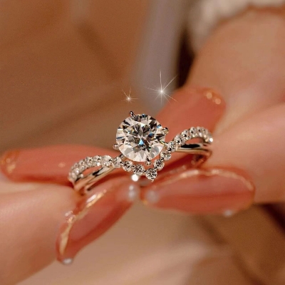 Picture of Crowning Love, Couple Rings, Four Prongs, 1 Zircon Diamond Rings, Pair of Wedding Rings for Men and Women, Crown Open Pair Rings5 Silver 