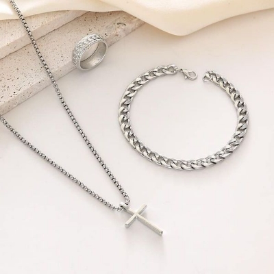 Picture of Fashionable Pendant Necklace, Bracelet & Ring Set for Everyday Chic Style-Combo Set  for Men Silver 