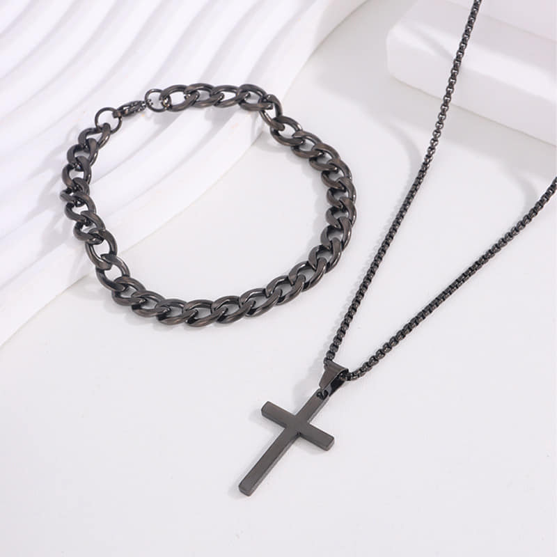 Picture of Style 3-Piece Fashion Jewelry Set  Stainless Steel, Simple Golden Necklace Combo for Men Casual Accessories  