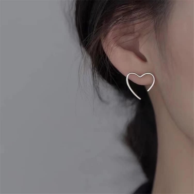 Picture of Trendy Fashionable Korean Elegant Cute Rhinestone Love Pearl Stud Earrings for Girls Silver Adjustable