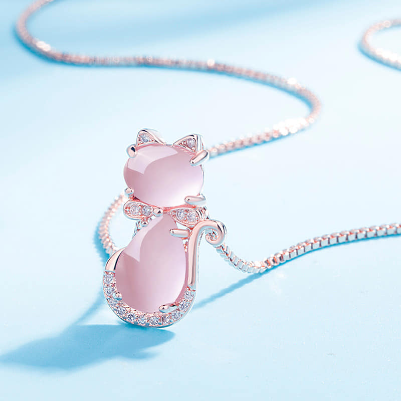 Picture of New Rose Gold Natural Stone Cat Necklace Girls Jewelry Necklace for Women Gold 