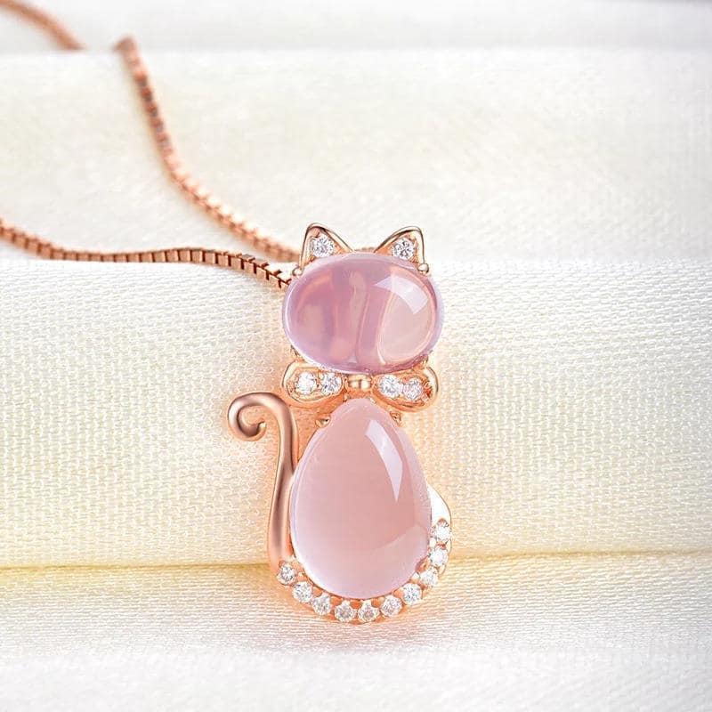 Picture of New Rose Gold Natural Stone Cat Necklace Girls Jewelry Necklace for Women Gold 