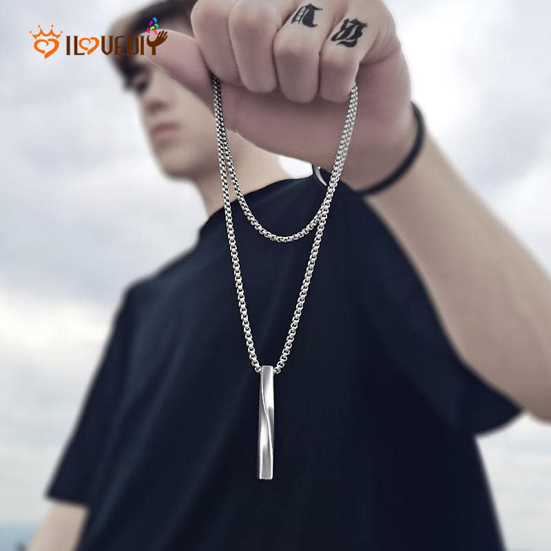 Picture of Steel Vertical Bar Pendant Necklaces For Men - Silver Silver 