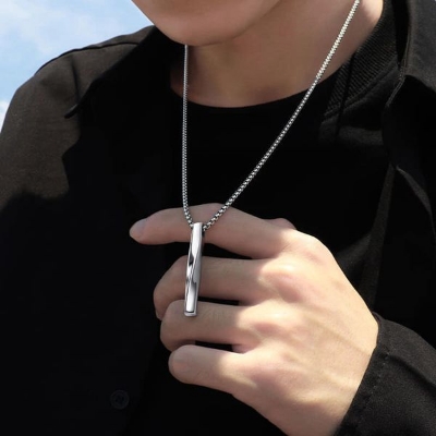 Picture of Steel Vertical Bar Pendant Necklaces For Men - Silver Silver 