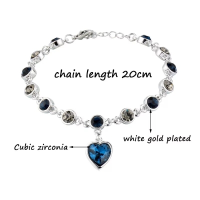 Picture of Japan Korea Elegant Blue Stone Crystal Love Bracelet  For Women Girls Sweet Colorful Flower Gold Color Metal Chain Bracelets Aesthetic Jewelry Blue 