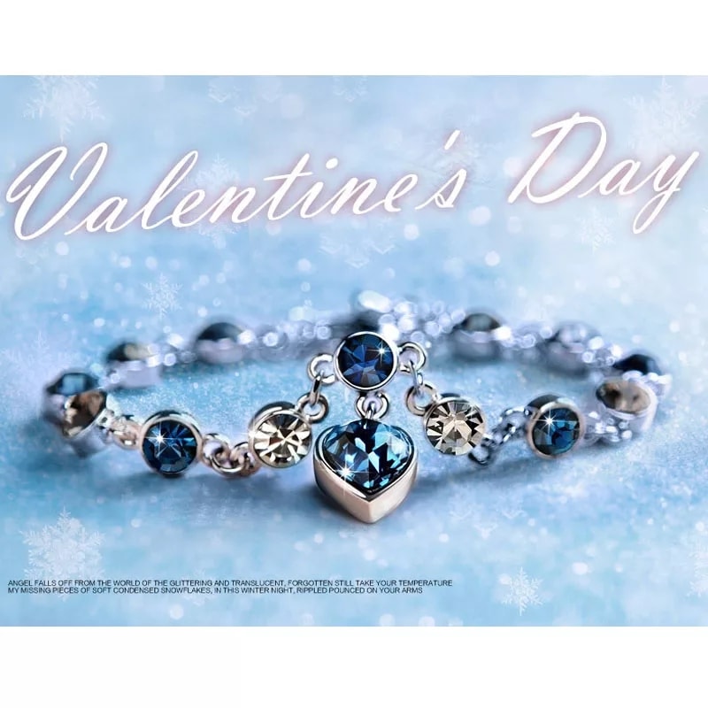 Picture of Japan Korea Elegant Blue Stone Crystal Love Bracelet  For Women Girls Sweet Colorful Flower Gold Color Metal Chain Bracelets Aesthetic Jewelry Blue 