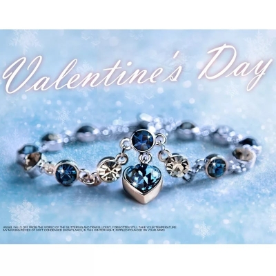 Picture of Japan Korea Elegant Blue Stone Crystal Love Bracelet  For Women Girls Sweet Colorful Flower Gold Color Metal Chain Bracelets Aesthetic Jewelry Blue 