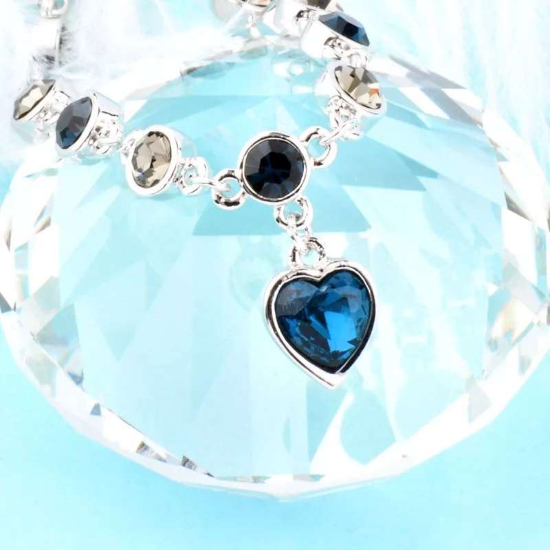 Picture of Japan Korea Elegant Blue Stone Crystal Love Bracelet  For Women Girls Sweet Colorful Flower Gold Color Metal Chain Bracelets Aesthetic Jewelry Blue 