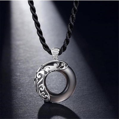 Picture of Round Stylish Men Pendant Necklaces Metal Cool Leather Chain Pendant  For Men Black 
