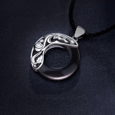 Picture of Round Stylish Men Pendant Necklaces Metal Cool Leather Chain Pendant  For Men Black 