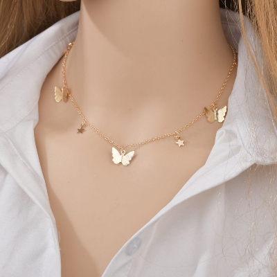 Picture of New Butterfly Choker Necklaces Chain For Women Gold 