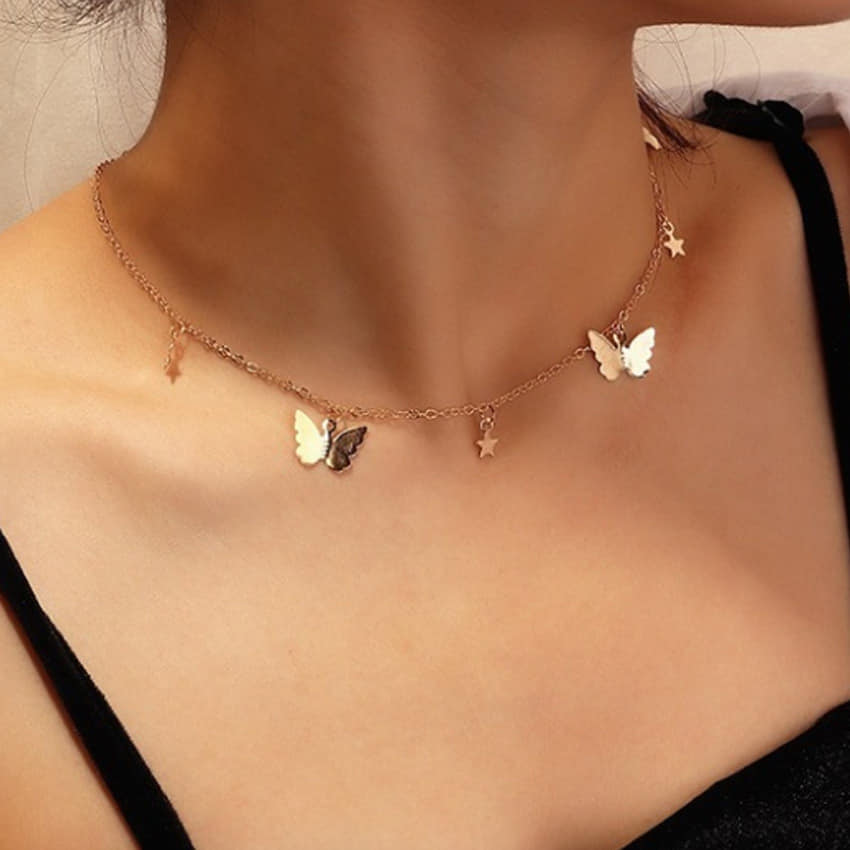 Picture of New Butterfly Choker Necklaces Chain For Women Gold 