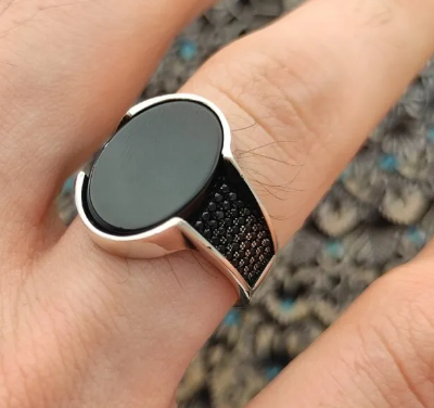 Picture of Black Stylish Stainless Steel Ring For Men Black 