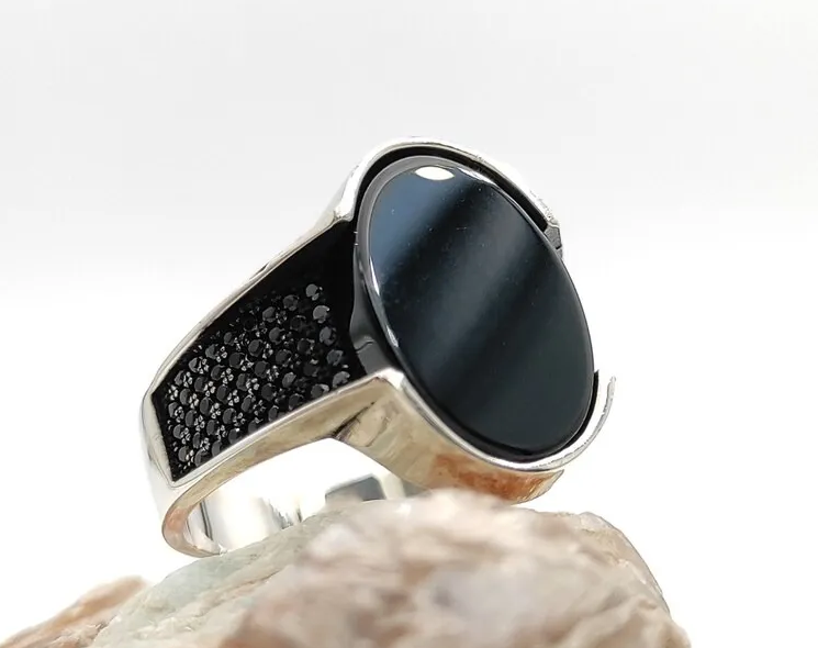 Picture of Black Stylish Stainless Steel Ring For Men Black 