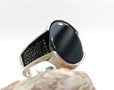 Picture of Black Stylish Stainless Steel Ring For Men Black 