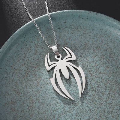Picture of Spider Halloween Pendants Chain Short Long Mens Silver Color Necklace Jewelry Gift For Men Silver 