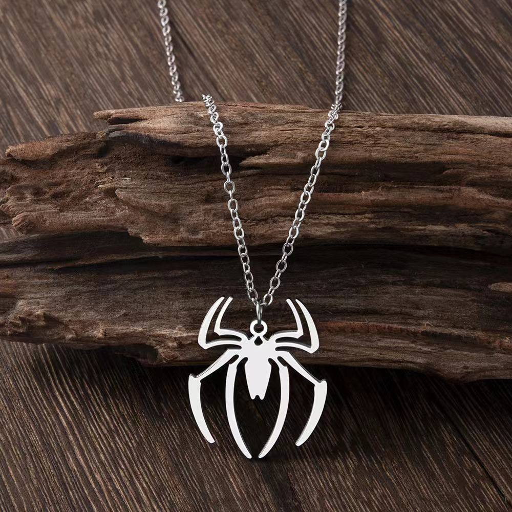 Picture of Spider Halloween Pendants Chain Short Long Mens Silver Color Necklace Jewelry Gift For Men Silver 