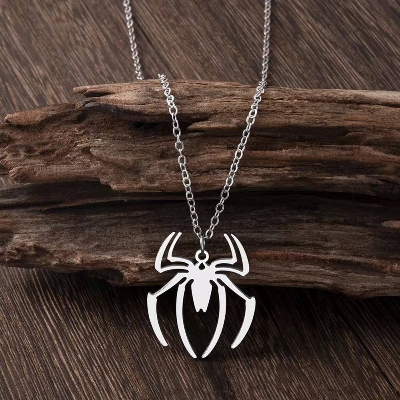 Picture of Spider Halloween Pendants Chain Short Long Mens Silver Color Necklace Jewelry Gift For Men Silver 