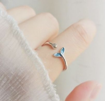 Picture of Crystal Whale Tail Open Ring Women Adjustable 