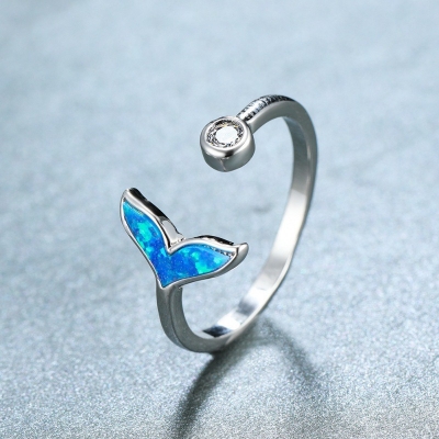 Picture of Crystal Whale Tail Open Ring Women Adjustable 