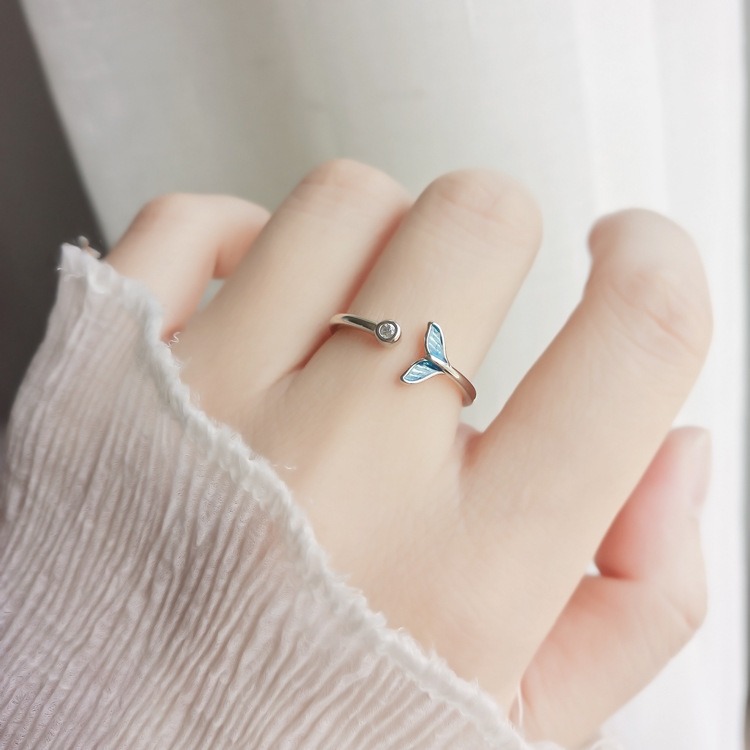 Picture of Crystal Whale Tail Open Ring Women Adjustable 