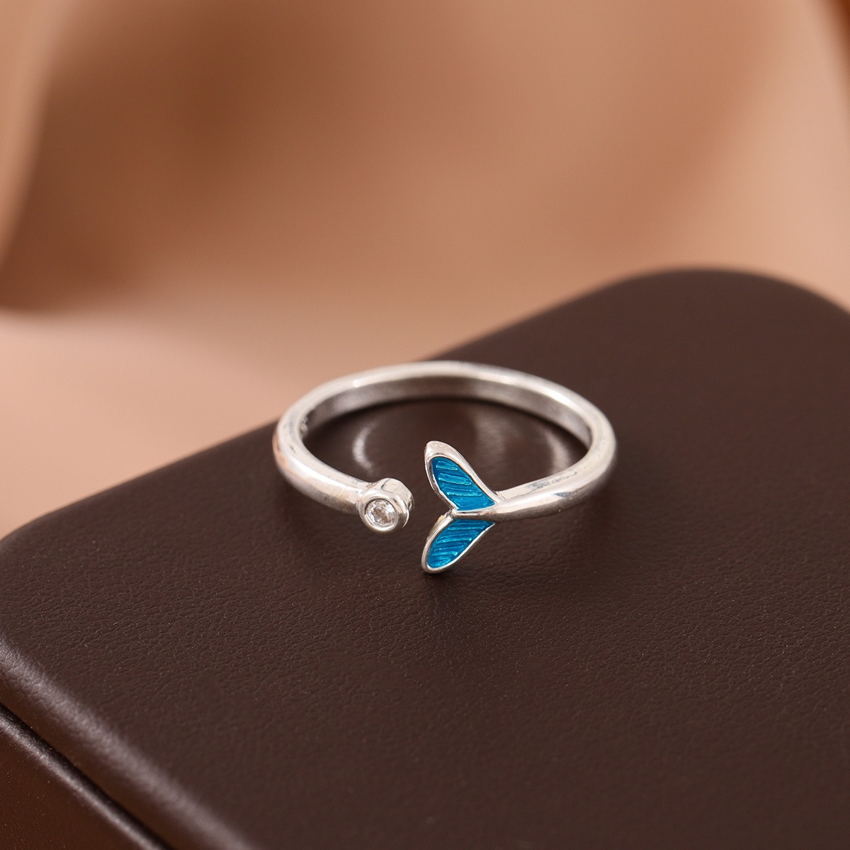 Picture of Crystal Whale Tail Open Ring Women Adjustable 