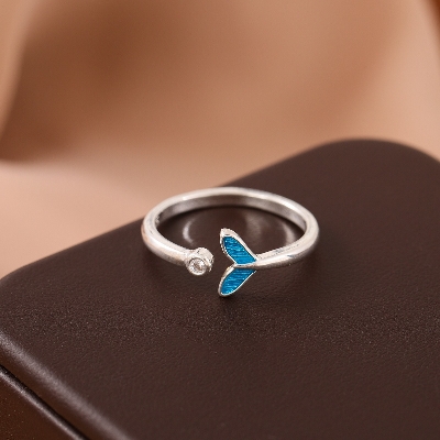 Picture of Crystal Whale Tail Open Ring Women Adjustable 