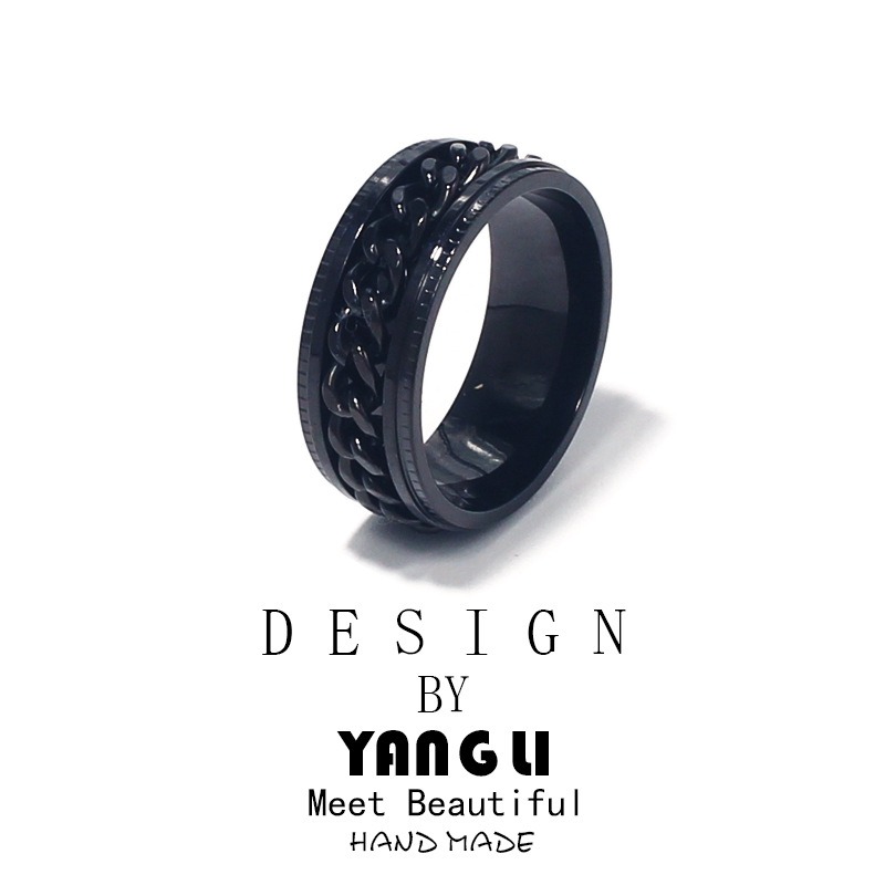 Picture of Stainless Steel Chain Rotation Decompression Ring Men Rings Black 