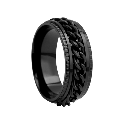 Picture of Stainless Steel Chain Rotation Decompression Ring Men Rings Black 