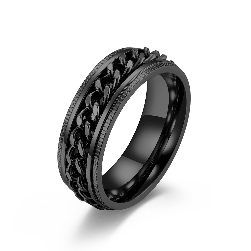 Picture of Stainless Steel Chain Rotation Decompression Ring Men Rings Black 